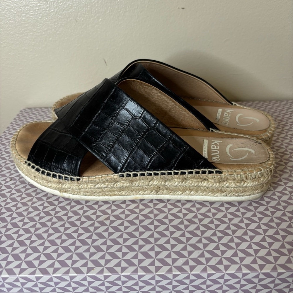 Kanna Women's platform sandals black leather slip on size 41 - Picture 3 of 8